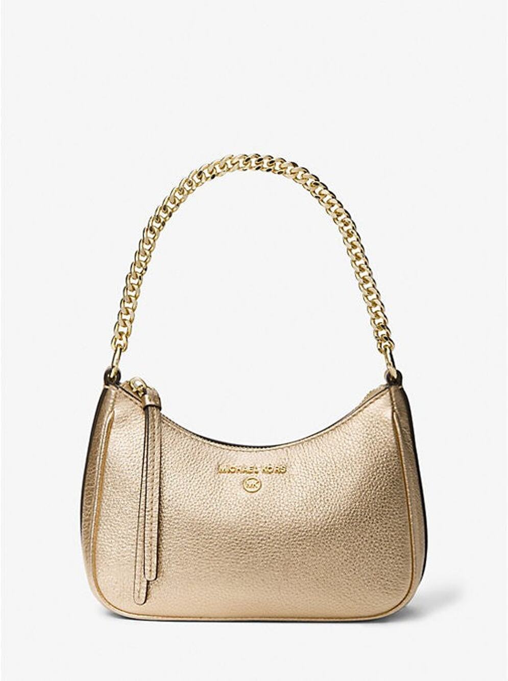 Michael Kors Jet Set Charm Small Metallic Pebbled Leather Pochette Pale Gold